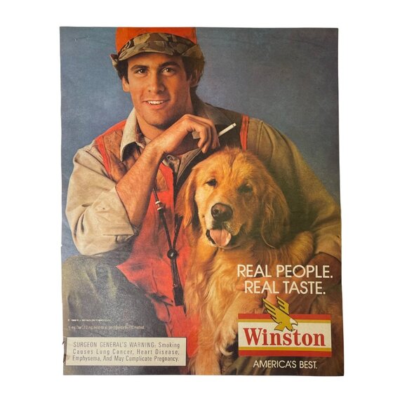 Winston Cigarette Advertisement 1988 Man Golden u Retriever RJ Reynolds Tobacco - Picture 1 of 4